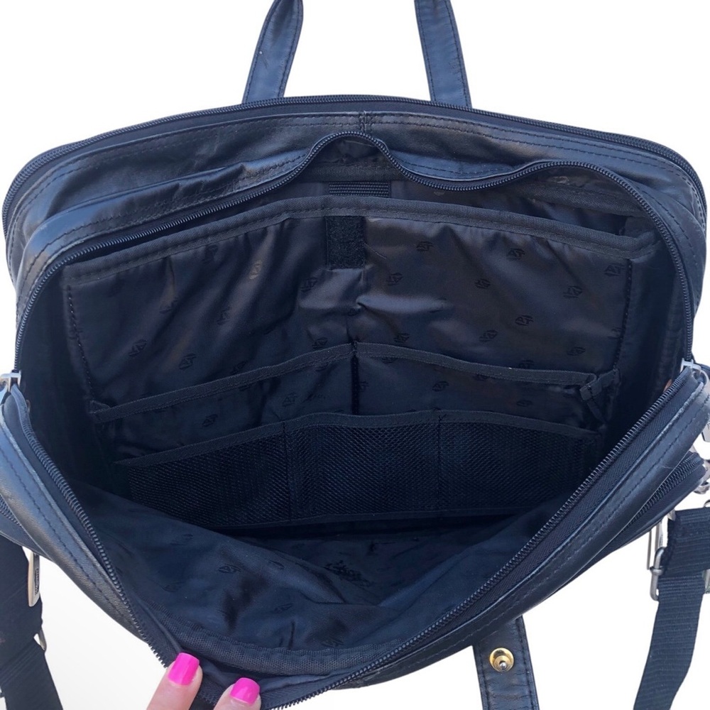 American Tourister Black Leather Laptop Bag - Picture 10 of 11